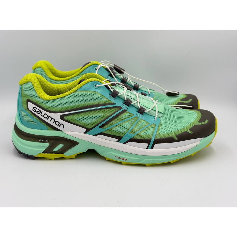 Salomon Wings Pro 2 Women 9.5 Trail Running Shoes Mint Green Lime Quicklace
